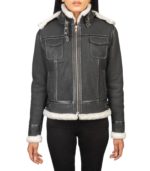 Fiona Black Hooded Shearling Leather Jacket - Image 2