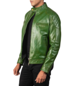 Gatsby Green Leather Biker Jacket - Image 4