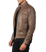 Gatsby Mocha Leather Biker Jacket - Image 4