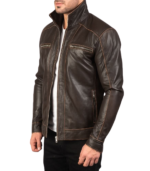 Hudson Brown Leather Biker Jacket - Image 4