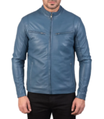 Ionic Blue Leather Biker Jacket - Image 4