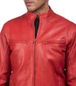 Ionic Red Leather Biker Jacket - Image 4