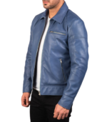 Lavendard Blue Leather Biker Jacket - Image 4