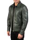 Lavendard Green Leather Biker Jacket - Image 4