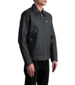 Lavendard Matte Black Leather Biker Jacket - Image 4