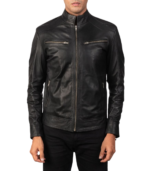 Mack Black Leather Biker Jacket - Image 4
