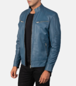 Mack Blue Leather Biker Jacket - Image 4
