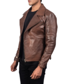 Raiden Brown Leather Biker Jacket - Image 4
