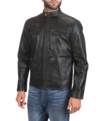 Rustic Black Leather Biker Jacket - Image 4