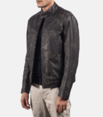 Rustic Brown Leather Biker Jacket - Image 4