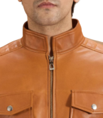Men's Tan Leather Biker Jacket – Ulrik - Image 4
