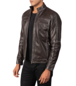 Men's Brown Leather Biker Jacket - Rolf - Image 4