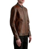 Zen Distressed Brown Leather Biker Jacket - Image 4