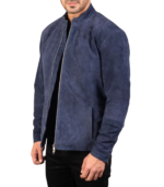 Charcoal Navy Blue Suede Biker Jacket - Image 4