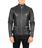 Damian Black Leather Biker Jacket - Image 4