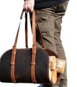 Buffalo Leather Log Carrier  Handcrafted Firewood Tote - Image 2