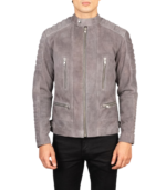 Damian Grey Suede Biker Jacket - Image 4