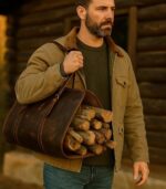 Full-Grain Brown Leather Firewood Log Carrier - Image 4