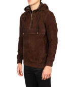 Kenton Hooded Mocha Suede Pullover Jacket - Image 4