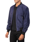 Shane Blue Suede Bomber Jacket - Image 4