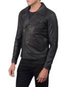 Danny Quilted Black Leather Biker Jacket - Image 4