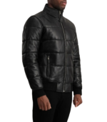 Lucas Black Leather Puffer Bomber Jacket - Image 4
