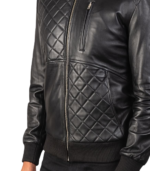 Moda Black Leather Bomber Jacket - Image 5