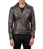 Allaric Alley Distressed Brown Leather Biker Jacket - Image 3