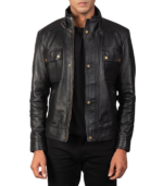 Darren Black Leather Biker Jacket - Image 5