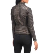 Adalyn Quilted Distressed Brown Leather Biker Jacket - Image 5