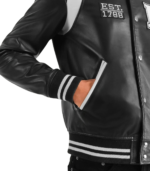Liberte New York Black Leather Varsity Jacket - Image 5