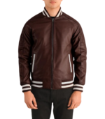 Pascal Maroon Leather Varsity Jacket - Image 5