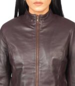 Women's Maroon Leather Biker Jacket – Sigrid - Image 5