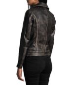 Rumy Distressed Brown Leather Biker Jacket - Image 5