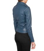 Flashback Blue Leather Biker Jacket - Image 5