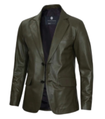 Men's Military Green Leather Blazer – Ejnar - Image 5
