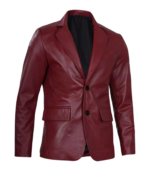 Plush Polyester Lining Maroon Leather Blazer - Image 5