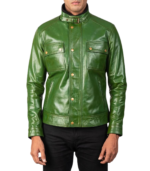 Darren Distressed Green Leather Biker Jacket - Image 5