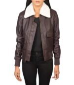 Women's G-1 Maroon Leather Bomber Jacket – Solveig - Image 5