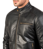 Dean Black Leather Biker Jacket - Image 5