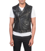 Black Leather Biker Vest – Waist Belt - Image 5