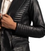Cora Quilted Black Leather Blazer - Image 5