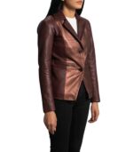 Ruby Metallic Maroon Leather Blazer - Image 6