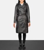 Alice Black Double Breasted Leather Coat - Image 5