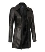 Women's Black Leather Car Coat – Silje - Image 4