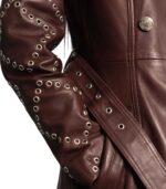 Women's Maroon Leather Trench Coat - Sunniva - Image 2