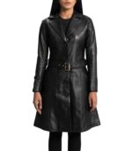 Moonlight Black Leather Trench Coat - Image 5