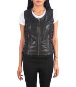 Vanda Black Leather Biker Vest - Image 5