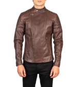 Faisor Brown Leather Biker Jacket - Image 5