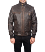 Glen Street Brown Leather Bomber Jacket - Image 5